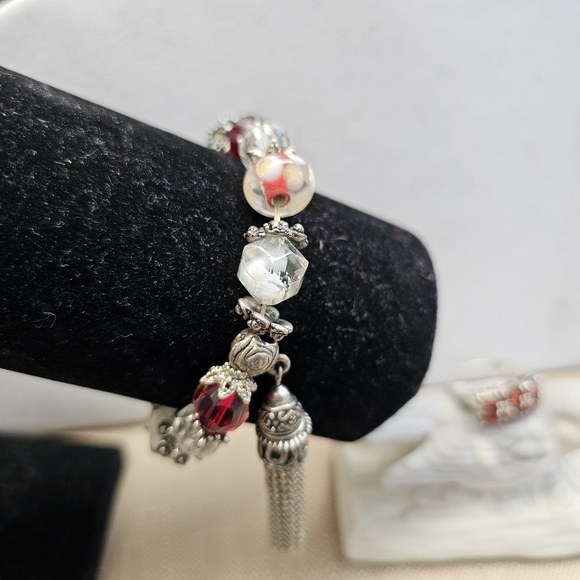 SET! Garnet 925 Ring with Stretchy Glass Bead Bracelet and Beaded Necklace - Picture 14 of 14